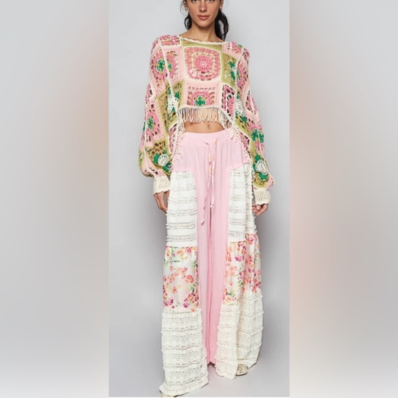 NWT Pol Round Neck Long Sleeve Crochet Cropped Fit Top Sweater New Pullover - Picture 4 of 6